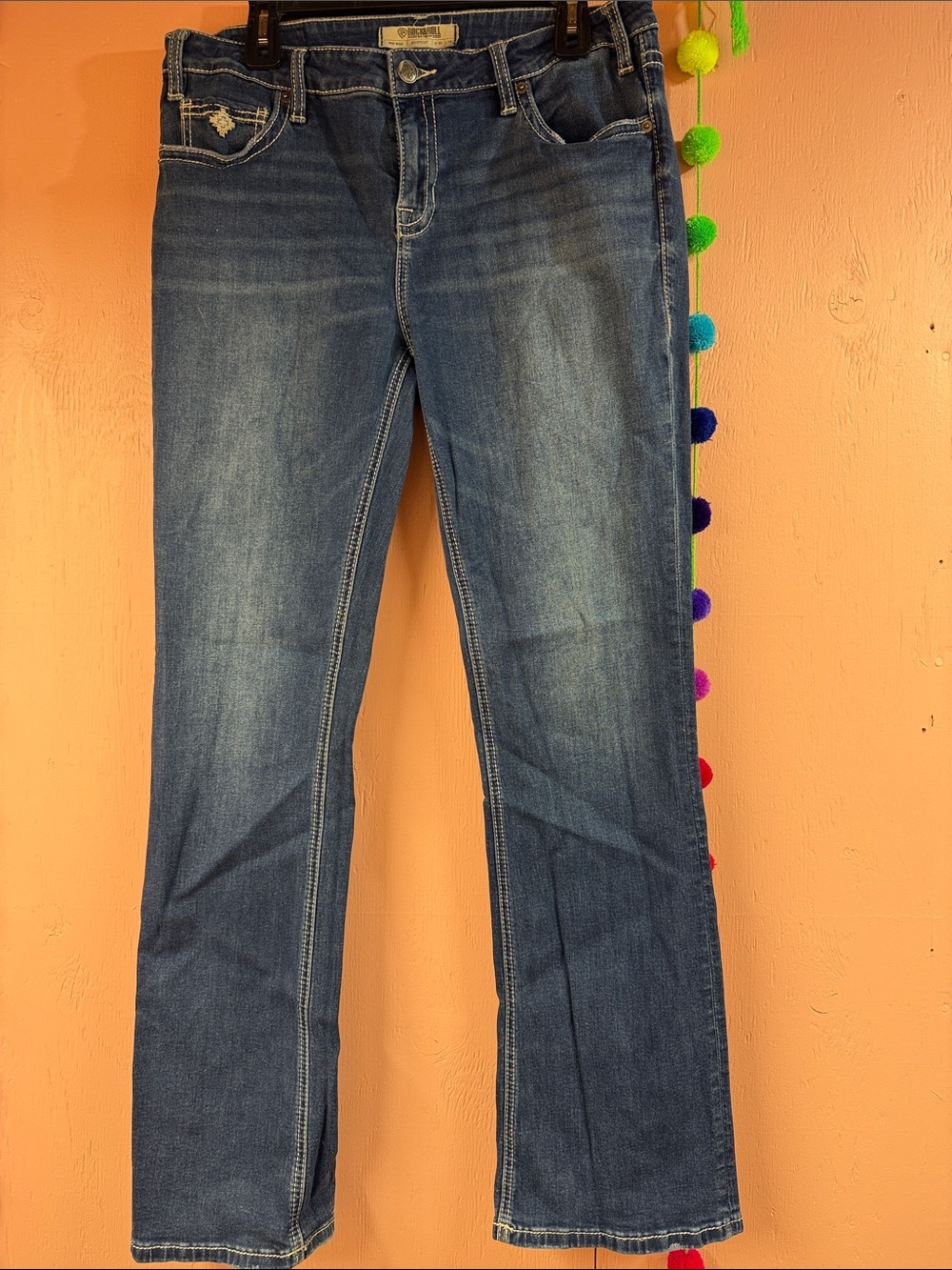 Rock & Roll Cowgirl Mid Blue Straight Leg Jeans